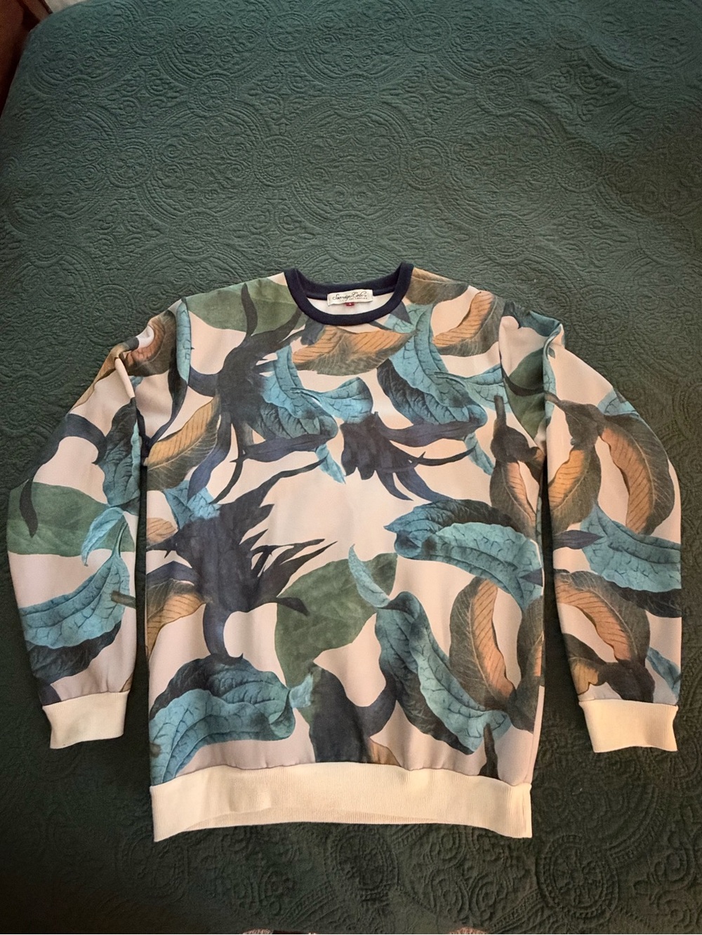 Sovereign Code Tropical Leaf Crewneck Sweater in Blue, Green, Tan
